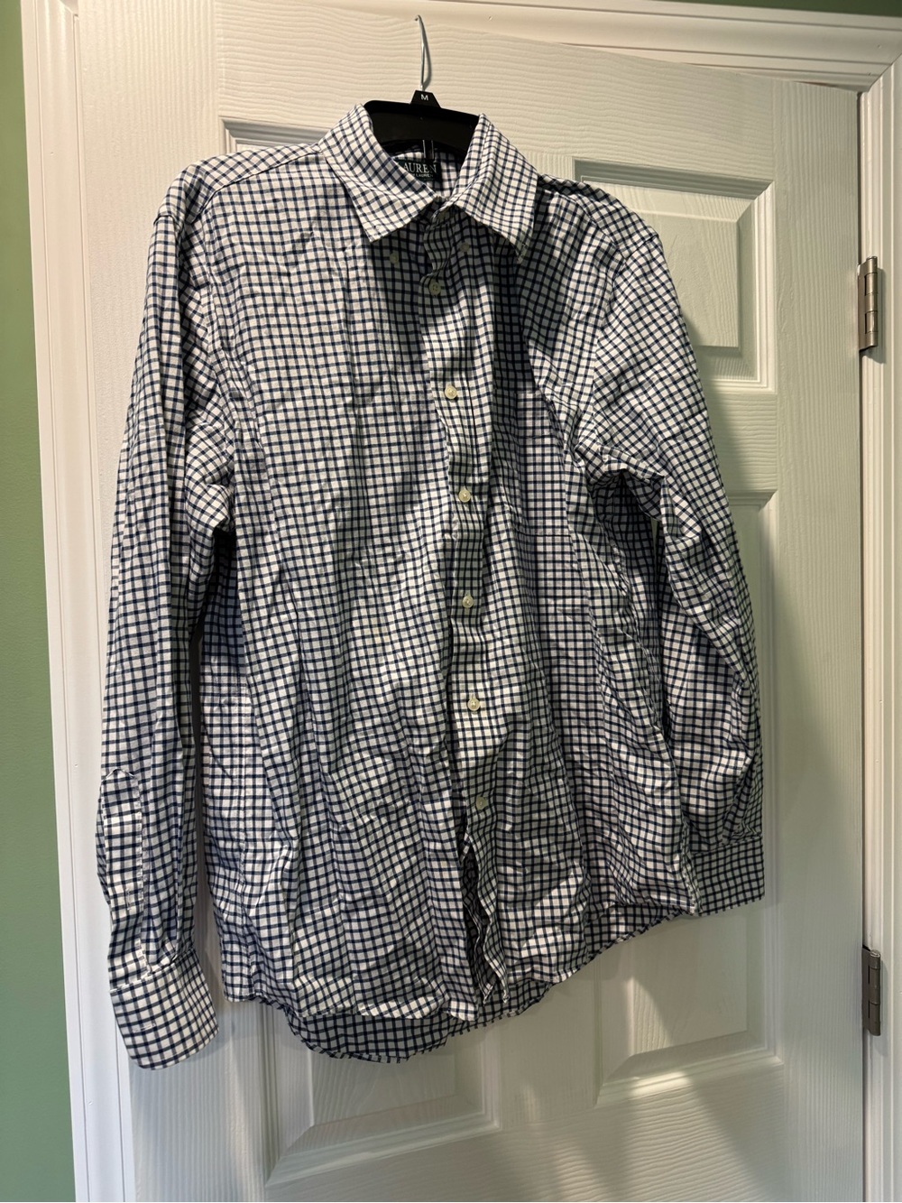 Classic Men's Navy and White Checked Button-Up Shirt Ralph Lauren